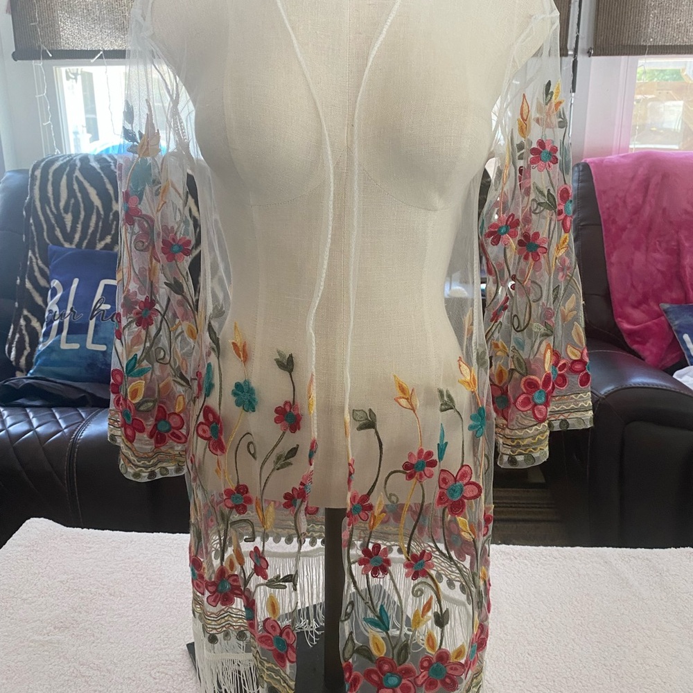 Floral Embroidered Sheer Swim Coverup